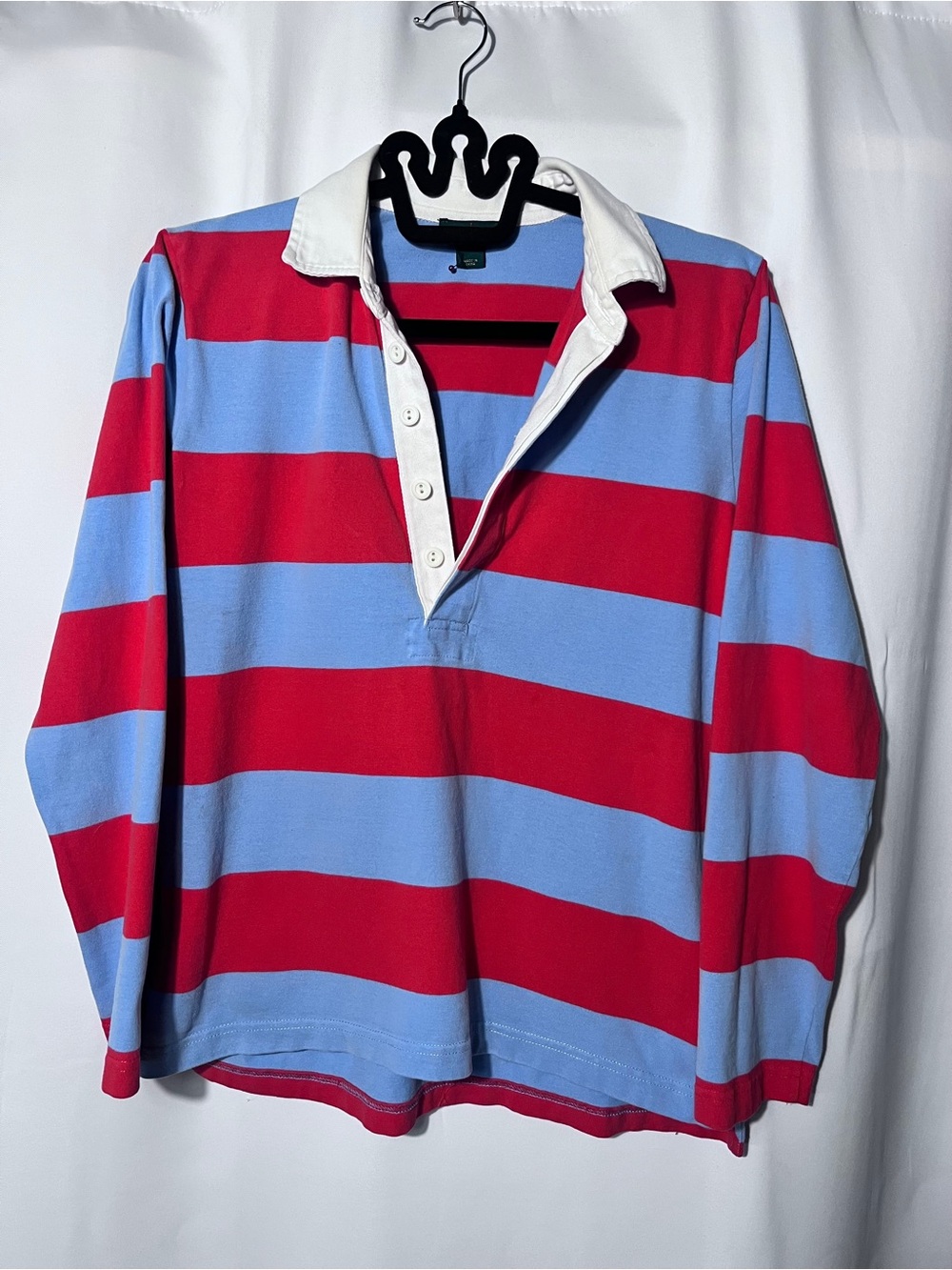 J.Crew Always Rugby Shirt Women’s M Red Blue Stripe Long Sleeve Polo